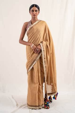 Priyanka Raajiv Meena Tasseled Border Saree With Unstitched Blouse Piece 