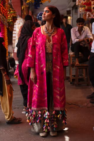 Priyanka Raajiv Mela Silk Patchwork Embroidered Jacket 