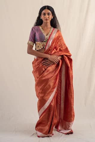 Priyanka Raajiv Zaveri Striped Pattern Saree With Unstitched Blouse Piece 