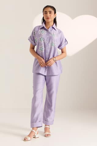 Sonal Pasrija Chanderi Floral Embellished Shirt With Pant 