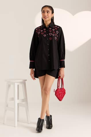 Sonal Pasrija Heart Bead Embellished Shirt With Shorts 