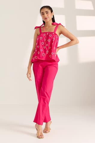 Sonal Pasrija Heart Bead Embellished Top With Pant 