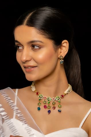 Shlok Jewels Miniature Floret Embellished Necklace Set 