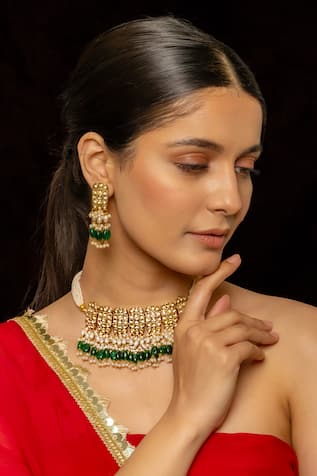Shlok Jewels Kundan & Stone Embellished Necklace Set 