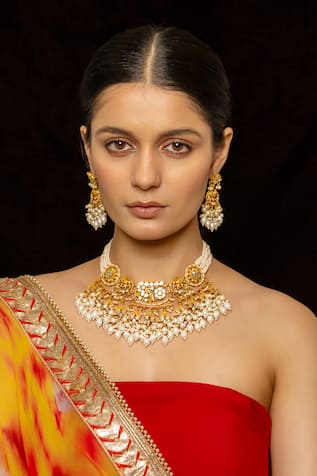 Shlok Jewels Floral Cutwork Motif Embellished Bridal Necklace Set 