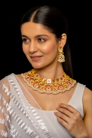 Shlok Jewels Elephant Carved Necklace Set 