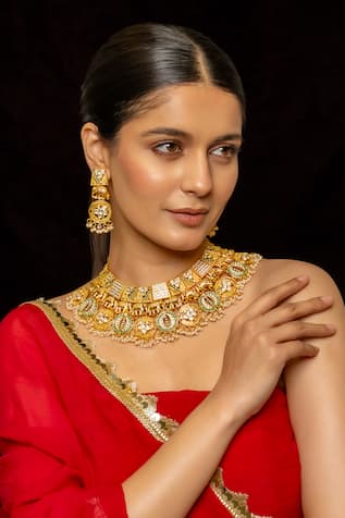 Shlok Jewels Geometric Carved Cutwork Necklace Set 