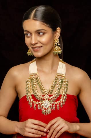Shlok Jewels Kundan Embellished Layered Pendant Necklace Set 