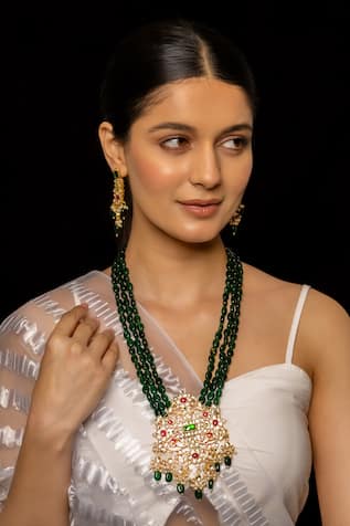 Shlok Jewels Floral Carved Cutwork Pendant Necklace Set 