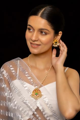 Shlok Jewels Paisley Carved Pendant Necklace Set 