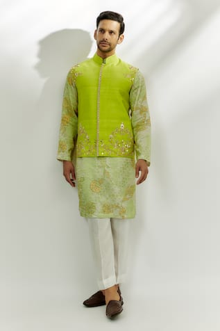 Nadima Saqib Zardozi Embroidered Green Bundi Set 