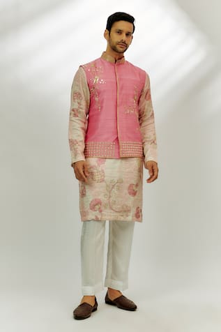 Nadima Saqib Pastel Pink Hand Embroidered Bundi Set 