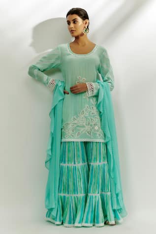 Nadima Saqib Floral Applique Kurta Gharara Set 