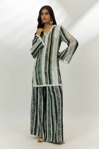 Nadima Saqib Stripe Print Kurta With Palazzo 