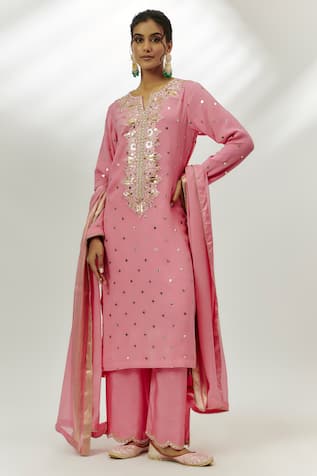 Nadima Saqib Embroidered Straight Kurta Flared Pant Set 