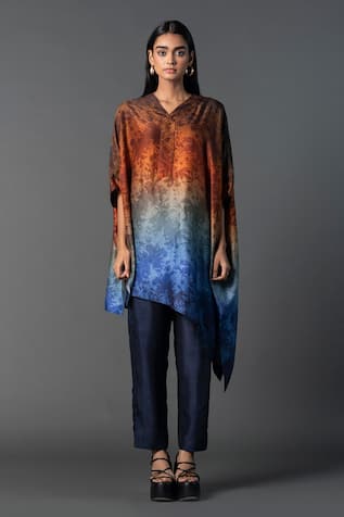 Clos Assymetric Longline Cut Ombre Print Kurta With Pant 