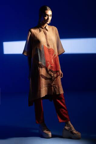 Clos Abstract Print Straight Shirt Kurta & Pant Set 