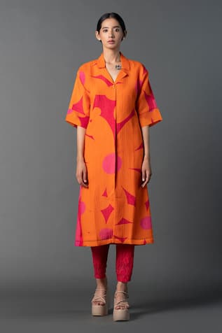 Clos Geometric Print Straight Shirt Kurta & Pant Set 