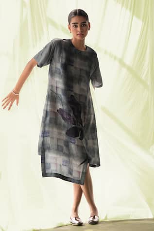 Clos Floral Geometric Print Boxy Dress 