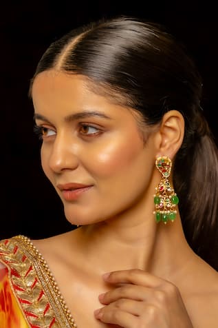 SHLOK JEWELS Mor Kundan Jhumka Earrings 