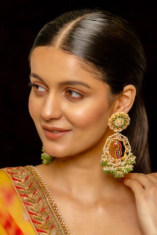 SHLOK JEWELS Mughal Bahar Stone & Kundan Embellished Danglers 