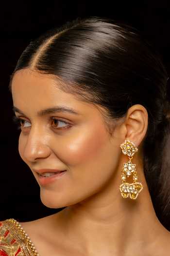 Shlok Jewels Floret Cutwork Kundan Embellished Earrings 
