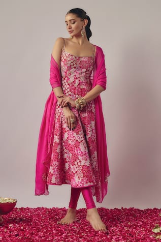 wildflower by krishna Floral Print & Embellished Anarkali Set 