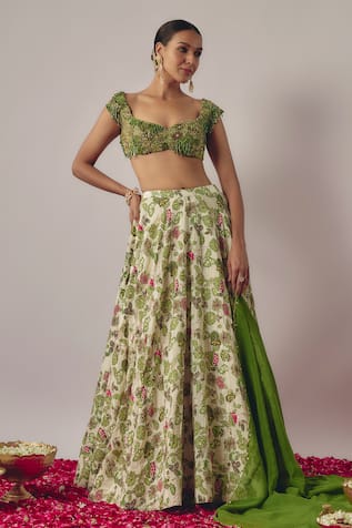 wildflower by krishna Gardenia Print & Embellished Lehenga Set 