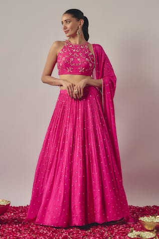 wildflower by krishna Sequin Bloom Embellished Gathered Flare Lehenga Set 