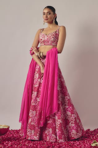 wildflower by krishna Petunia Garden Print & Embellished Lehenga Set 