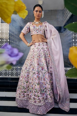 Label Deepshika Agarwal Double Layered Embroidered Bridal Lehenga Set 