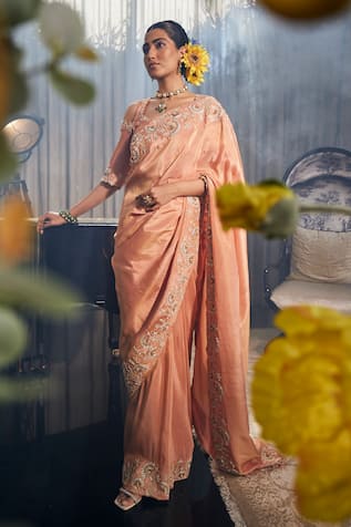 Label Deepshika Agarwal Lotus Zari Work Saree With Blouse 