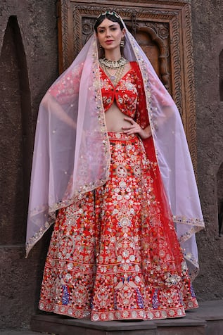 Label Deepshika Agarwal Sequin & Thread Embroidered Bridal Lehenga Set 