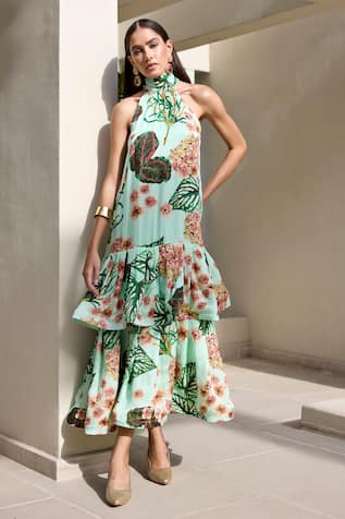 Prints by Radhika Foliage Print Ruffle Dress 