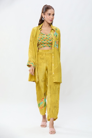 Adara Khan Floral Print Shirt Kurta Pant Set