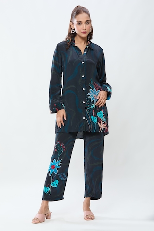 Adara Khan Botanical Print Shirt Kurta Pant Set