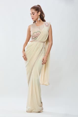 Samyukta Singhania Placement Embroidered Pre-Draped Saree With Blouse 