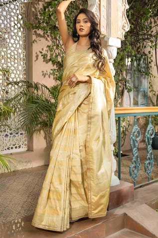 Zal From Benaras Rangkat Bahar Woven Banarasi Handloom Silk Saree With Unstitched Blouse Piece 