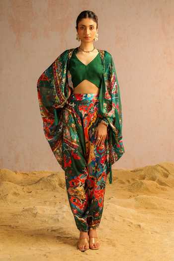 Aditi Gupta Abstract Motifs Print Cape Harem Pant Set 