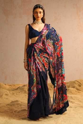 Aditi Gupta Abstract Motifs Print Pre-Draped Saree With Blouse 