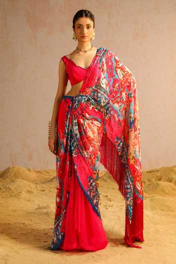 Aditi Gupta Abstract Print Pre-Draped Saree With Blouse 