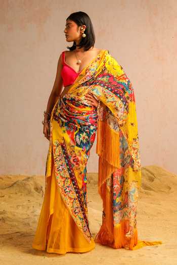 Aditi Gupta Abstract Pattern Pre-Draped Saree With Blouse 