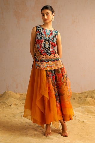 Abstract Print Short Kurta & Skirt Set 