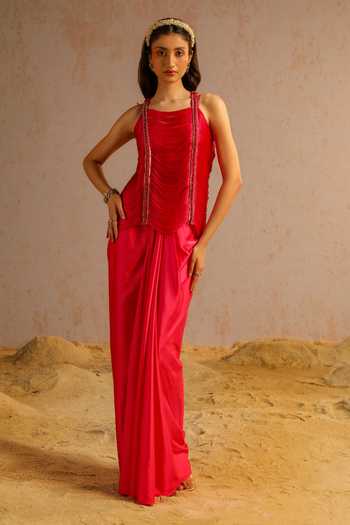 Aditi Gupta Embroidered Top & Draped Skirt Set 