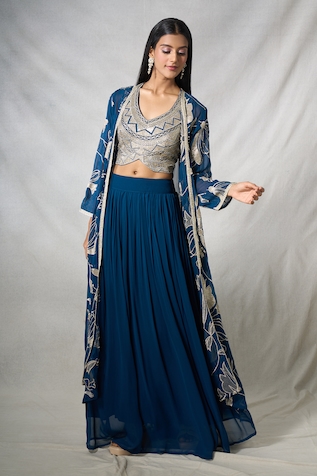 Khwaab by Sanjana Lakhani Floral Embroidered Long Jacket Lehenga Set