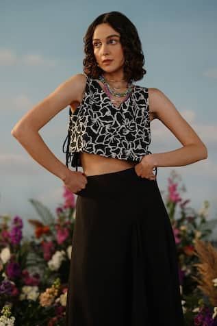 Label RaMa Rose Print Side Tie Up Crop Top 