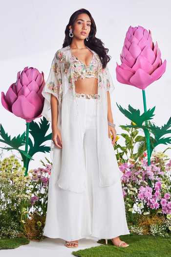 Nea By Nikita Tiwari Lotus Embroidered Cape With Sharara Set 