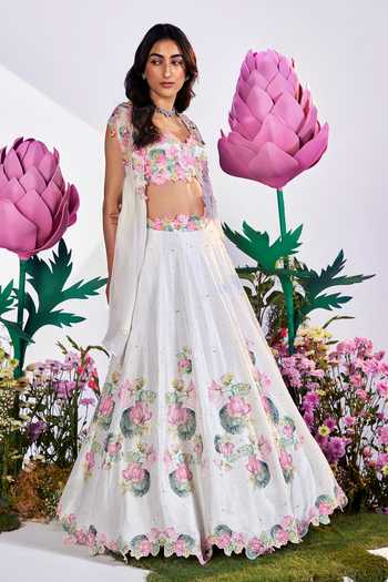 Nea By Nikita Tiwari Lotus Embroidered Lehenga Set With Cape 