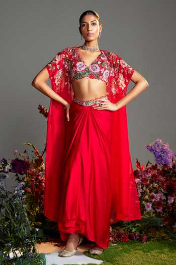 Nea By Nikita Tiwari Phool Bhag Embroidered Cape With Dhoti Skirt Set 