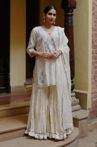 Nazar by Indu Embroidered Short Kurta Gharara Set 